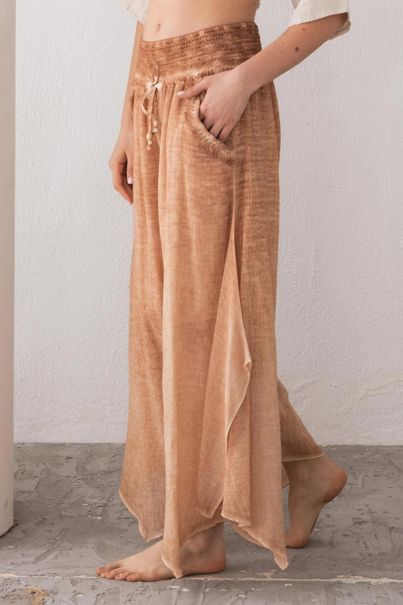 Mocha Wide-Leg Palazzo Pants Front View — Organic Cotton by Vleyn