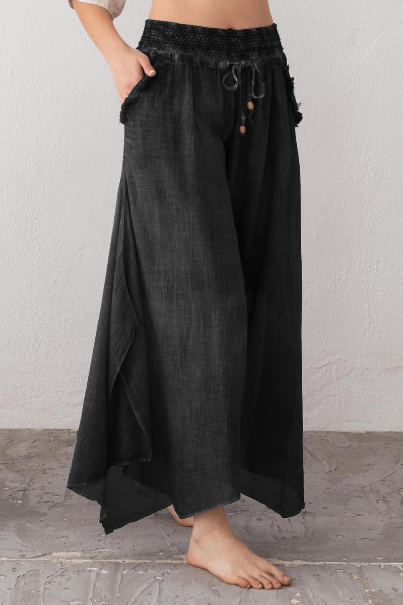 Black Wide-Leg Palazzo Pants Front View — Organic Cotton by Vleyn