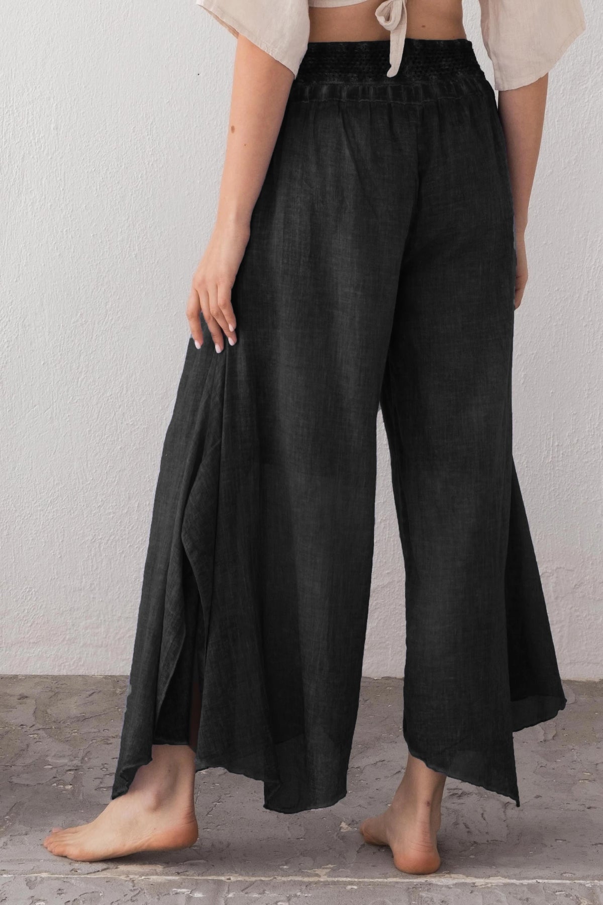 Black Palazzo Pants Detail Shot — Boho Style Organic Cotton by Vleyn
