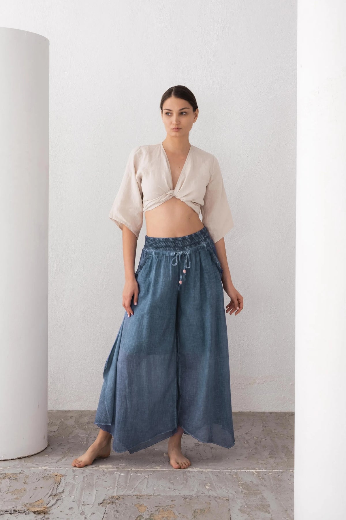 Teal Organic Cotton Wide-Leg Palazzo Pants — Sustainable Boho Fashion by Vleyn