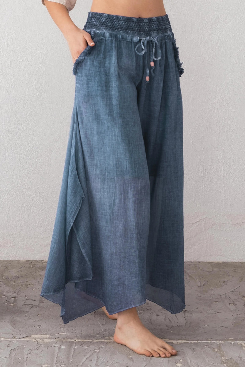Teal Wide-Leg Palazzo Pants Front View — Organic Cotton by Vleyn
