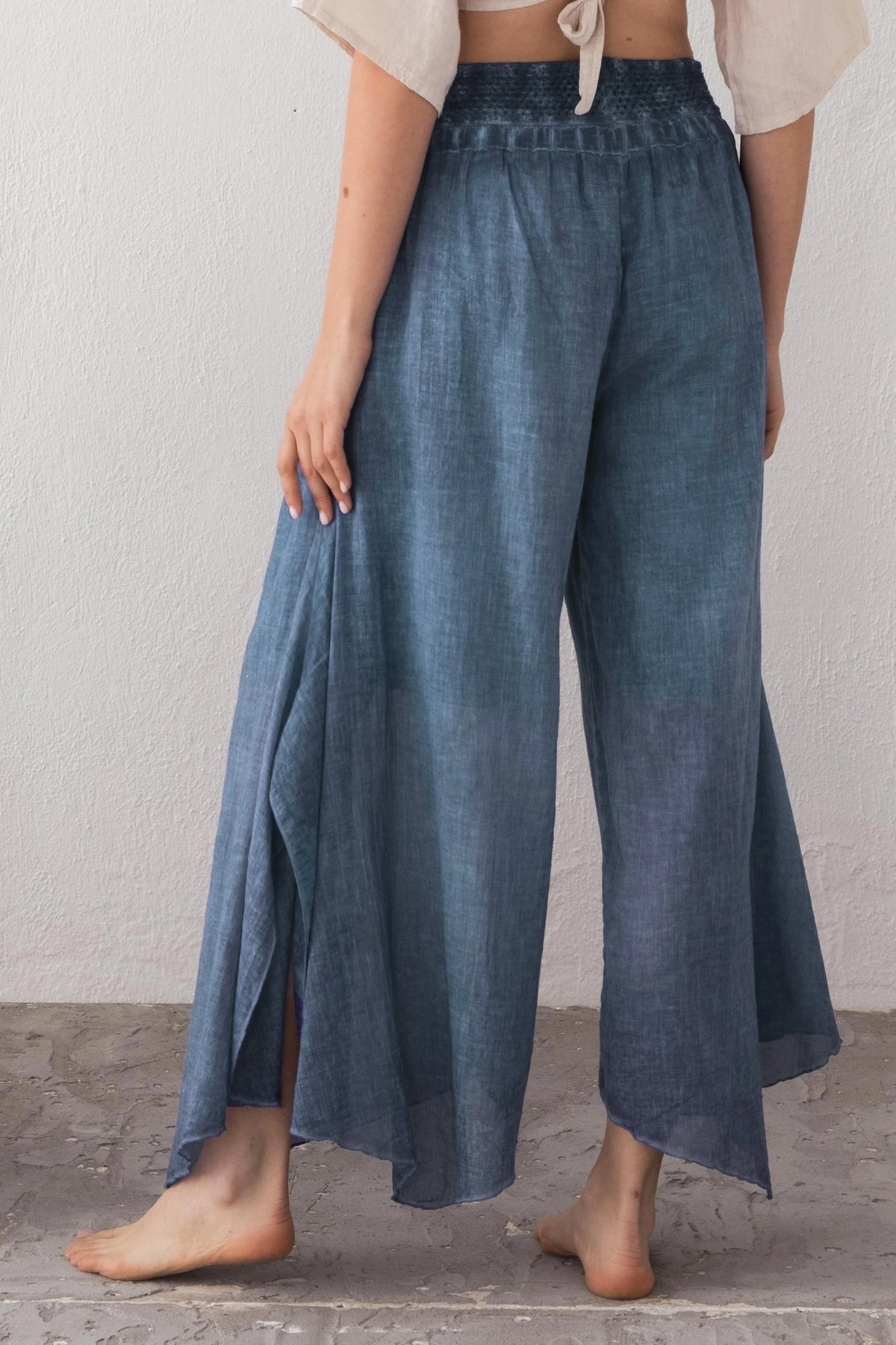 Teal Palazzo Pants Detail Shot — Boho Style Organic Cotton by Vleyn
