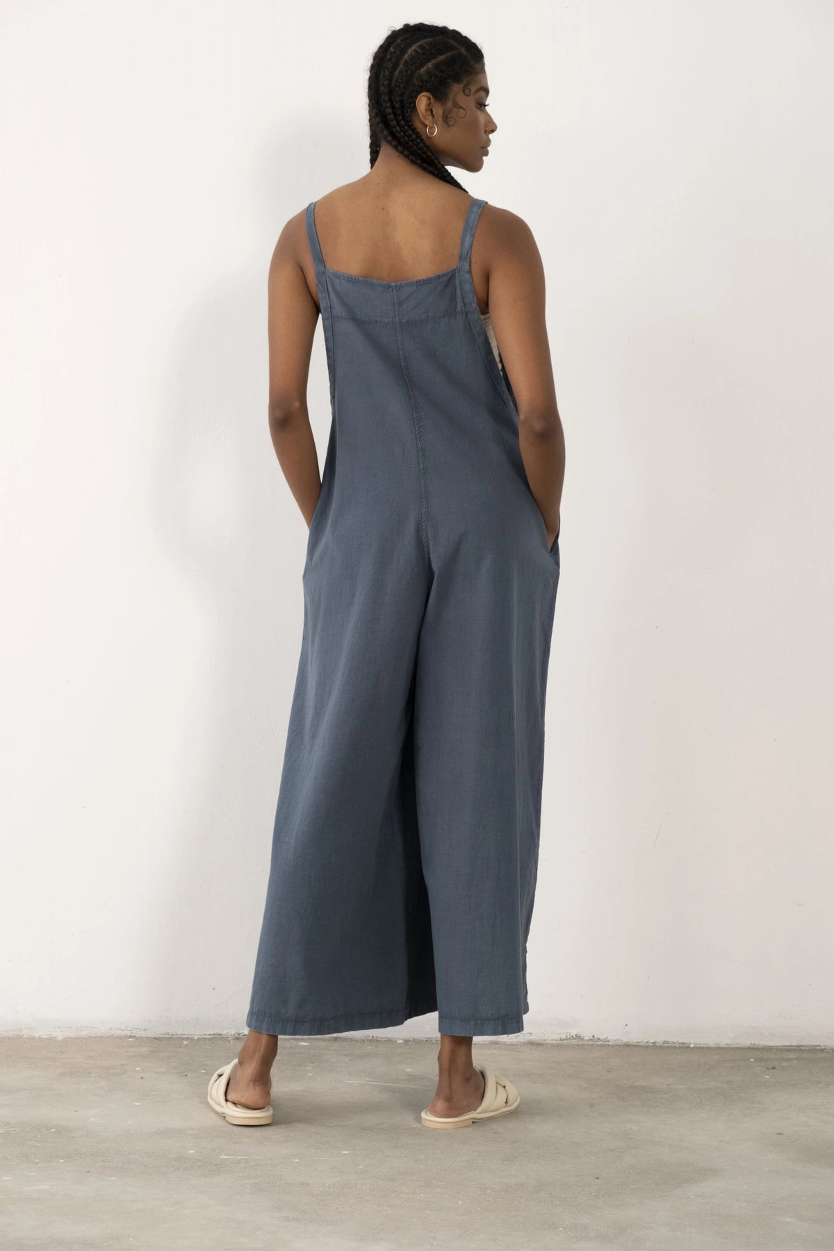 Petrol Blue Organic Cotton Wide Leg Jumpsuit - Vleyn