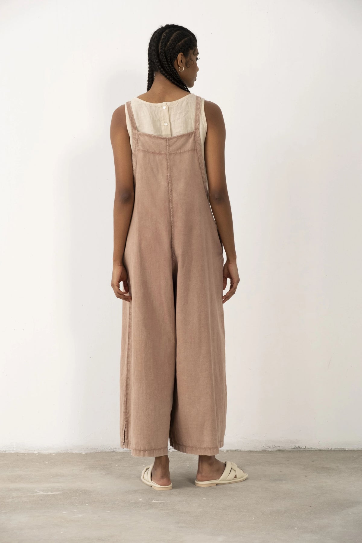 Dusty Rose Organic Cotton Wide Leg Jumpsuit - Vleyn