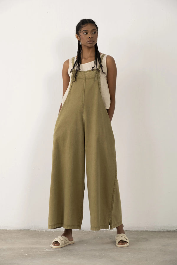 Green Organic Cotton Wide Leg Jumpsuit - Vleyn
