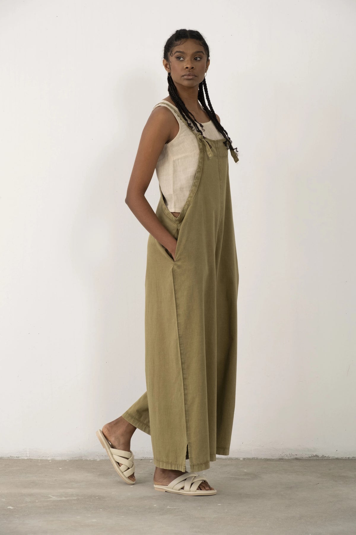 Green Organic Cotton Wide Leg Jumpsuit - Vleyn