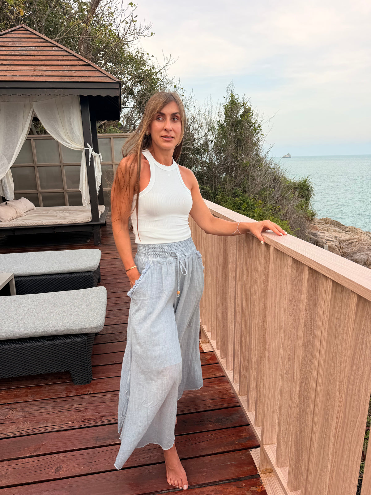 Organic Cotton Sky Blue Palazzo Pants