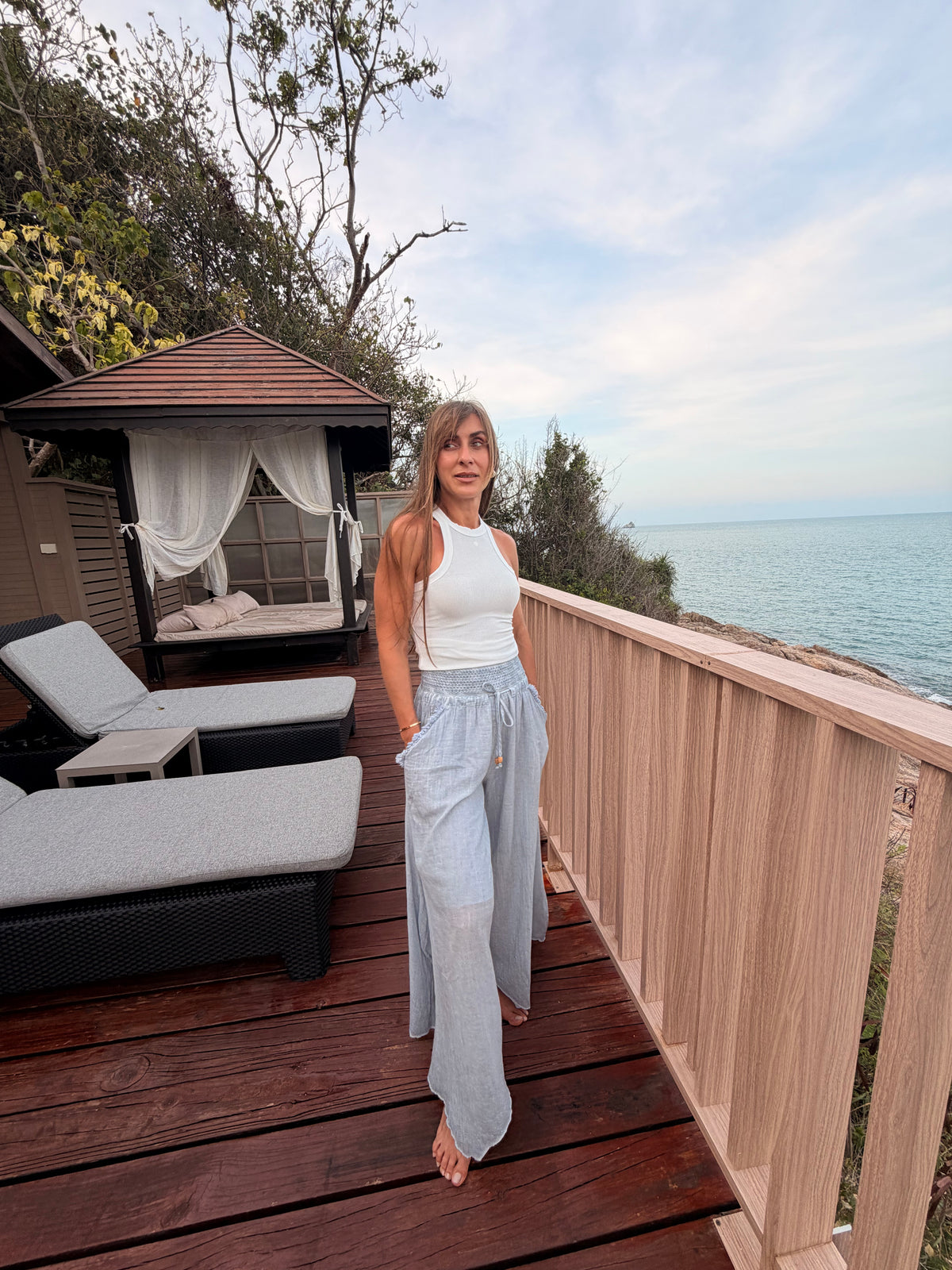 Organic Cotton Sky Blue Palazzo Pants