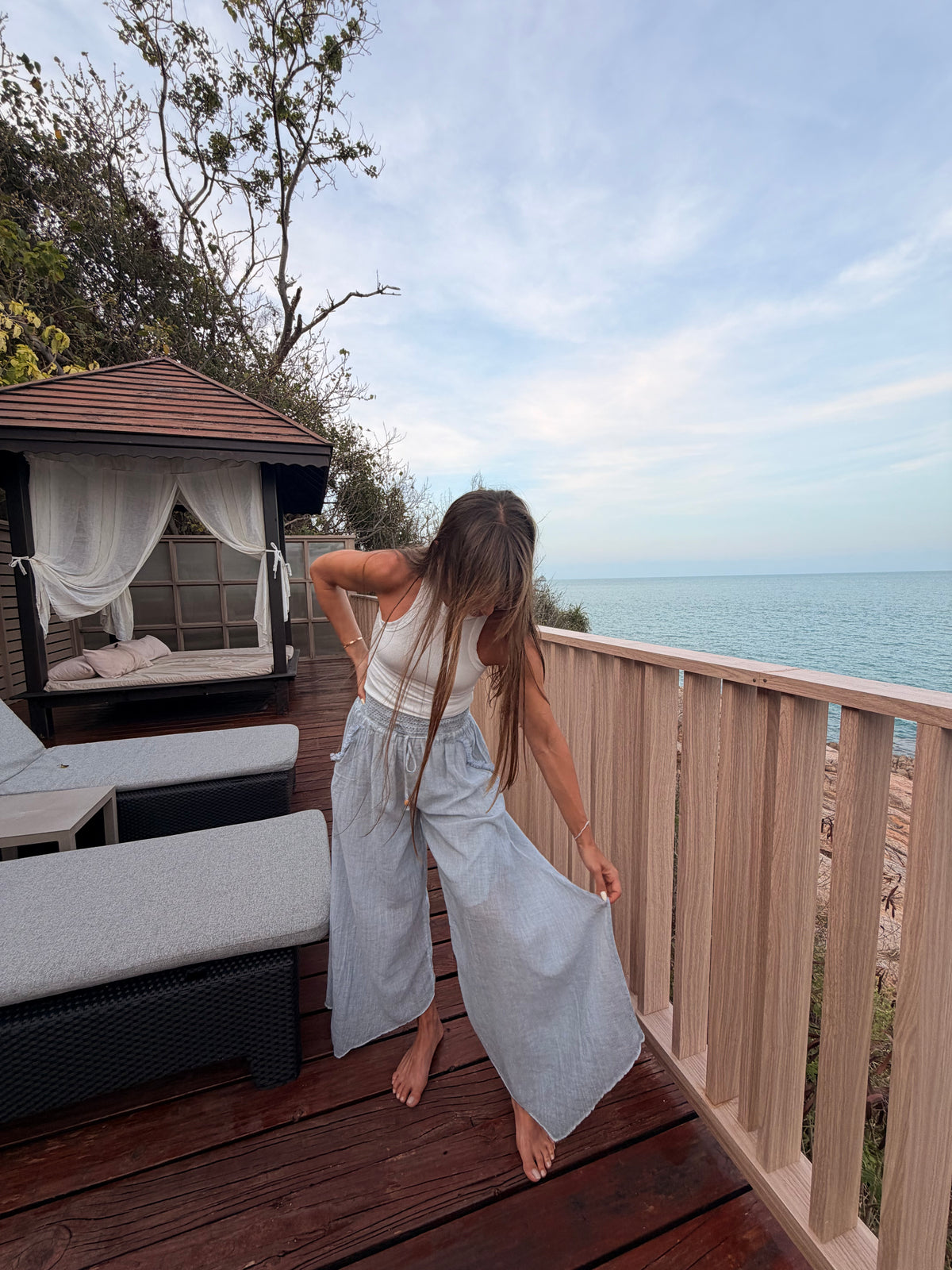 Organic Cotton Sky Blue Palazzo Pants