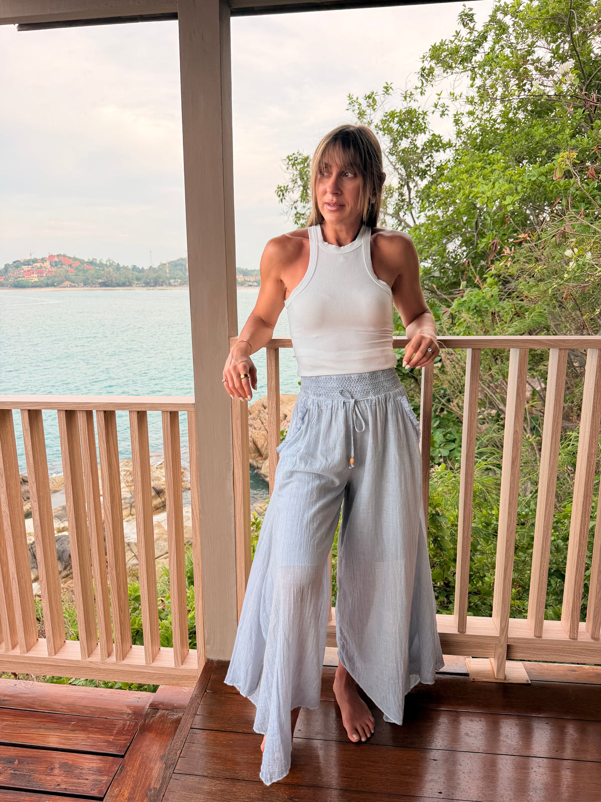 Organic Cotton Sky Blue Palazzo Pants