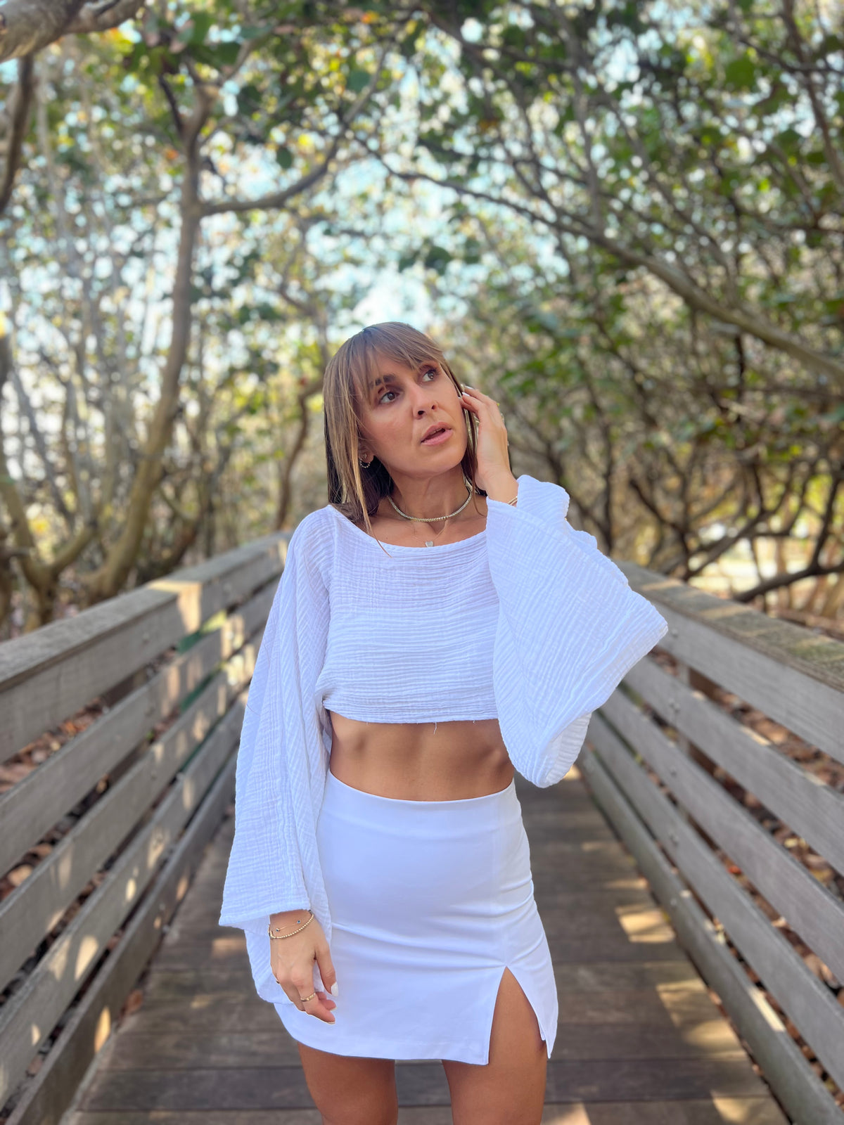 White Long Sleeve Muslin Shirt Detail — Double Gauze Fabric by Vleyn