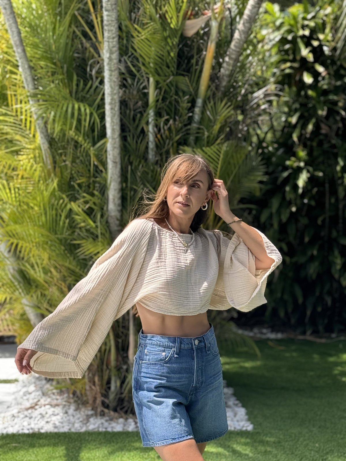 Beige Boho Muslin Shirt Full Length — Sustainable Fashion by Vleyn