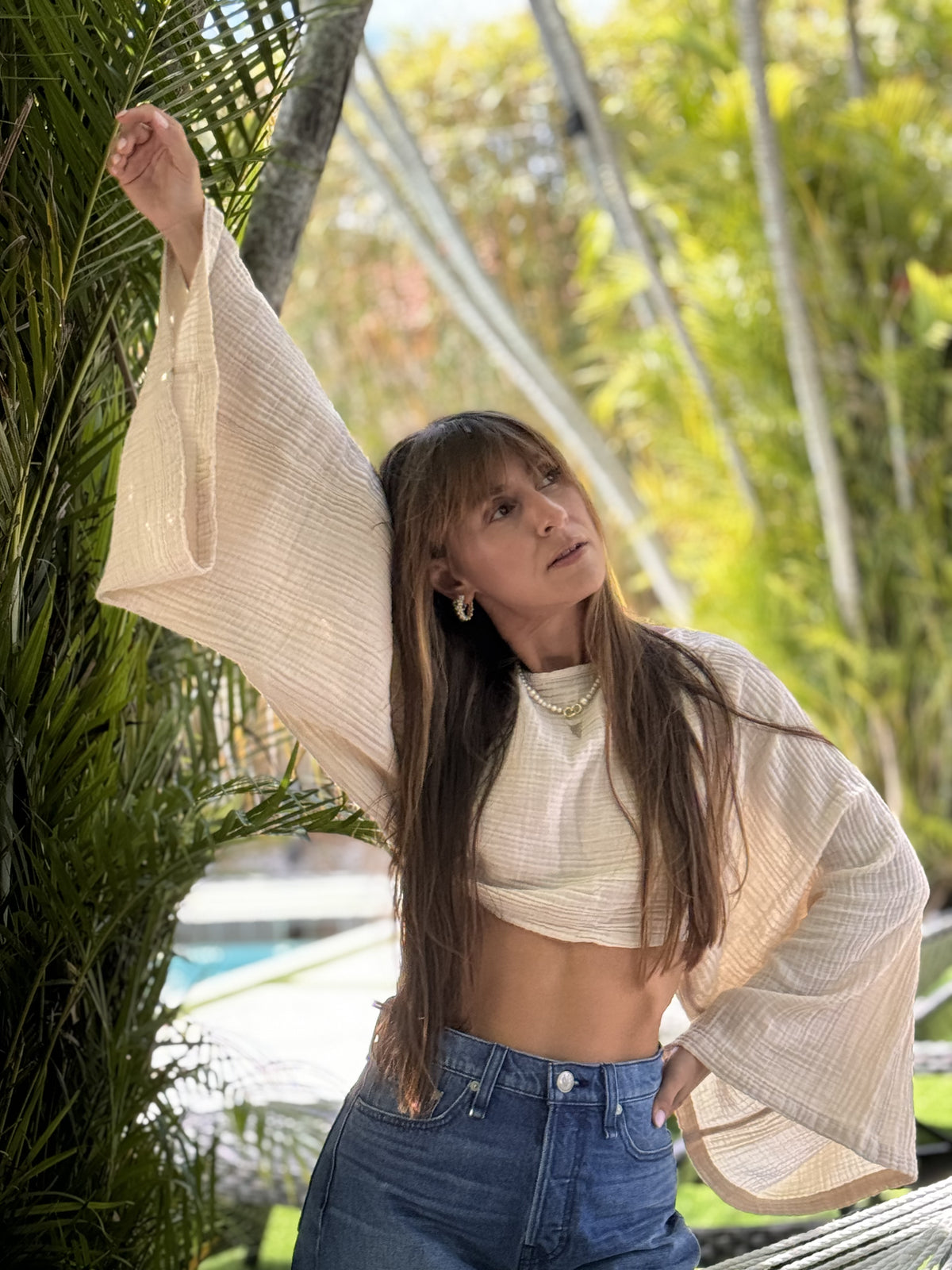 Beige Boho Muslin Shirt Full Length — Sustainable Fashion by Vleyn