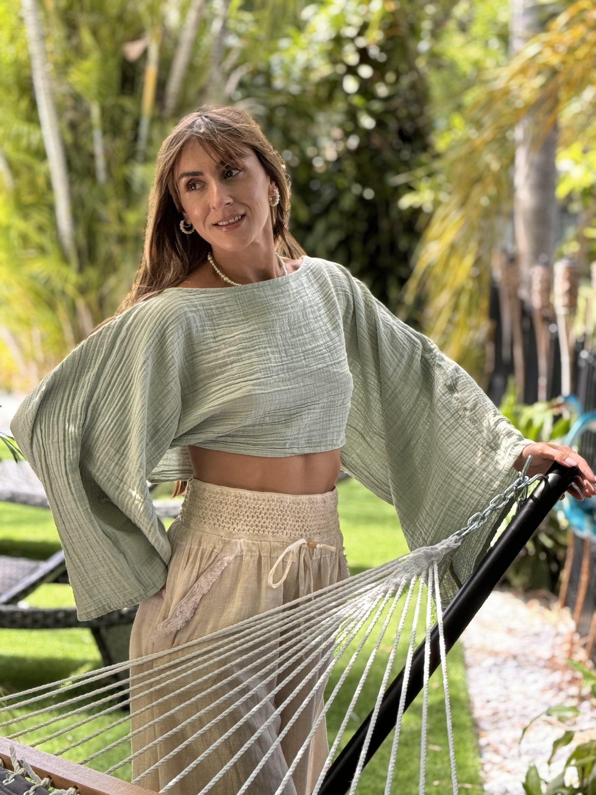 Sea Green Boho Muslin Shirt Full Length — Sustainable Fashion by Vleyn