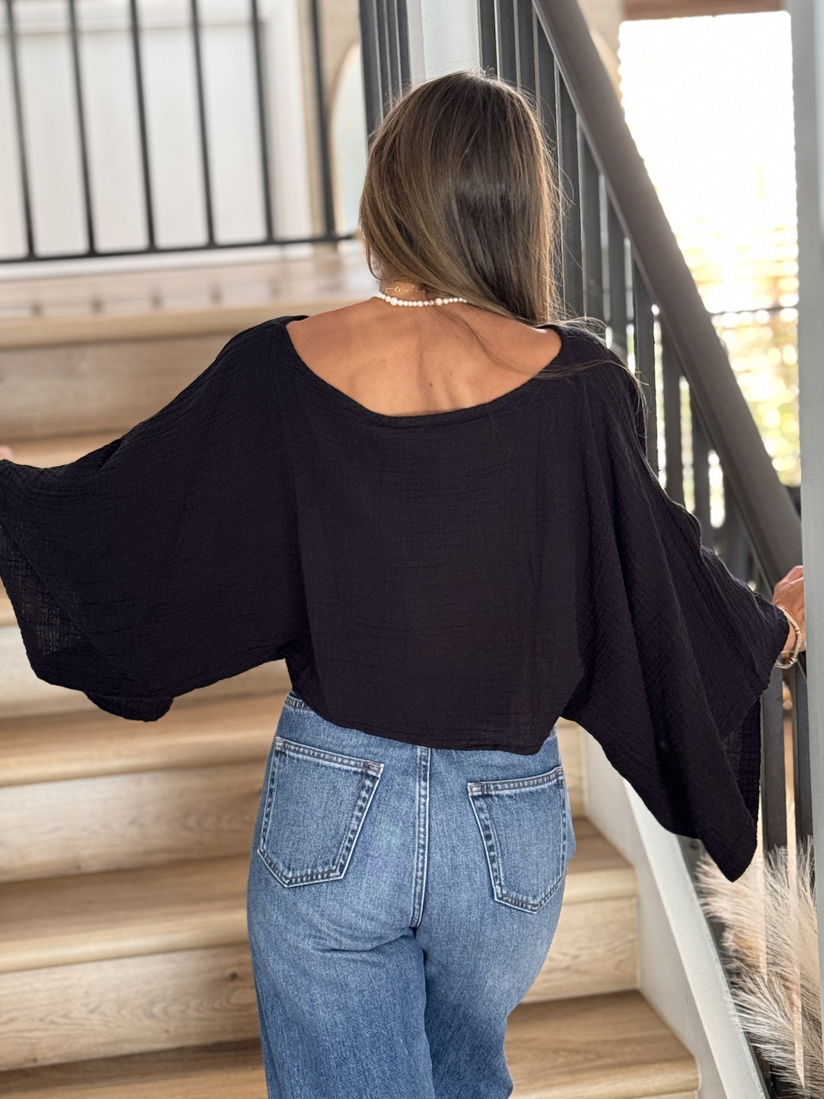 Black Boho Muslin Shirt Full Length — Sustainable Fashion by Vleyn