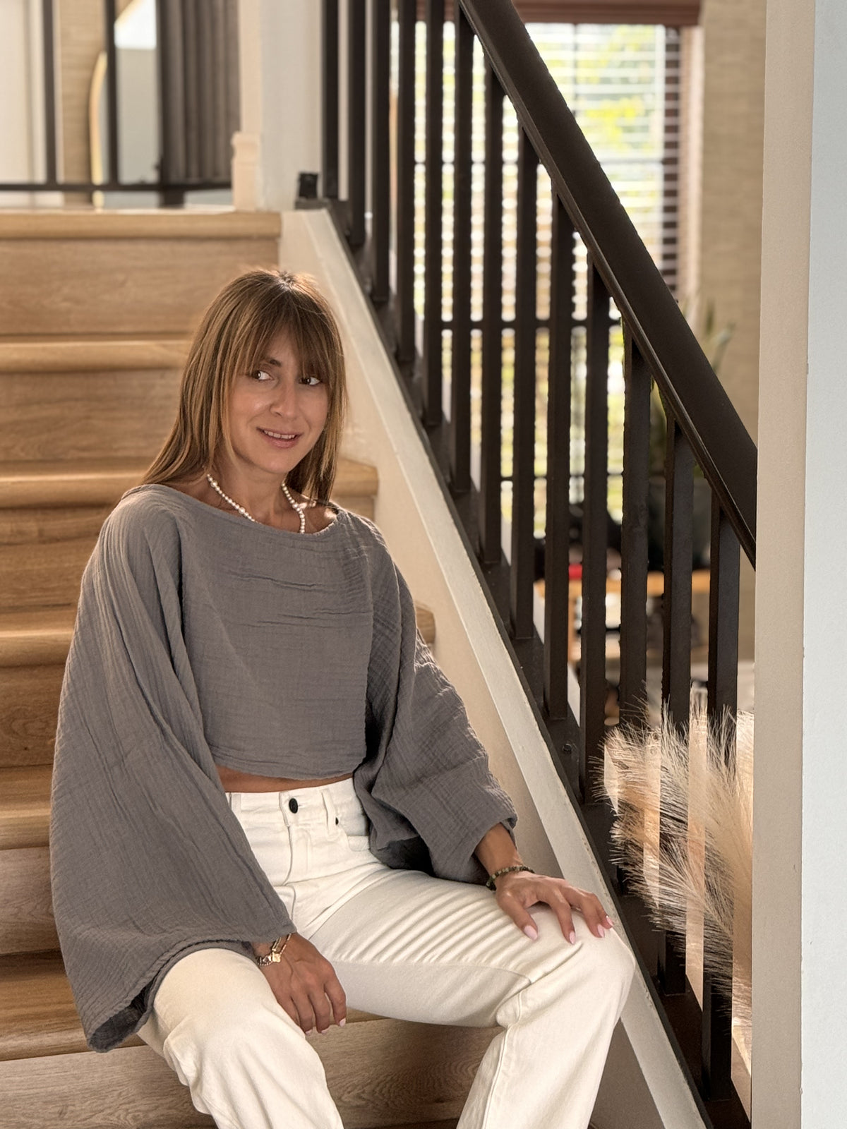 Grey Boho Muslin Shirt Full Length — Sustainable Fashion by Vleyn