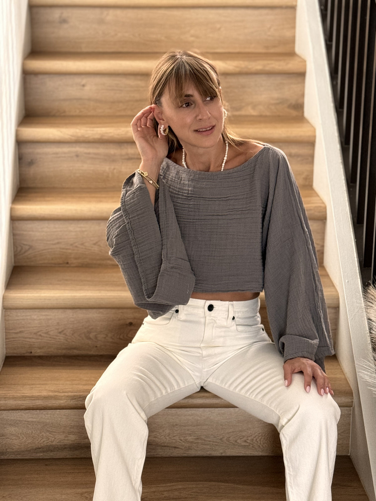 Grey Boho Muslin Shirt Full Length — Sustainable Fashion by Vleyn