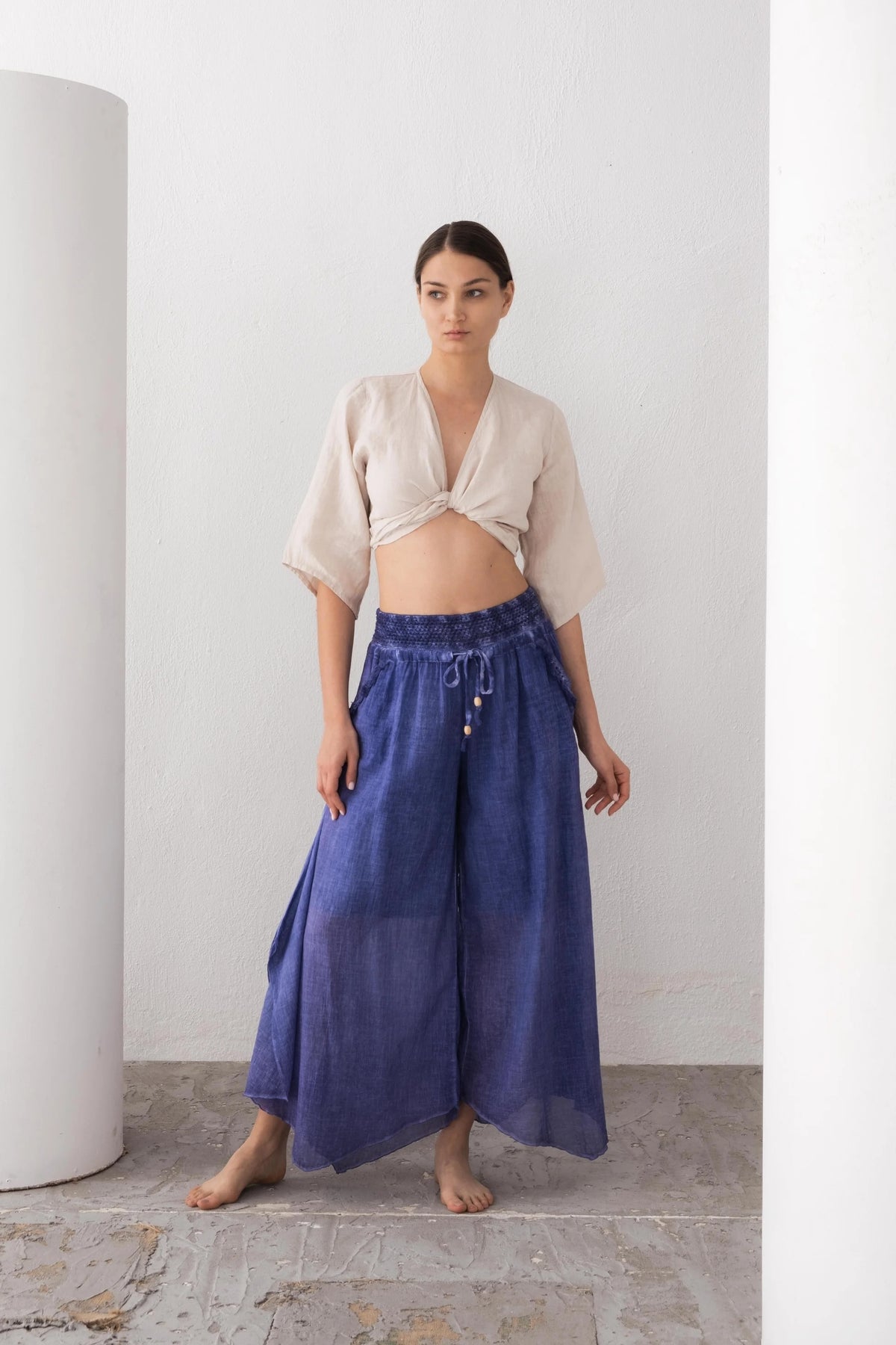 Blue Organic Cotton Wide-Leg Palazzo Pants — Sustainable Boho Fashion by Vleyn