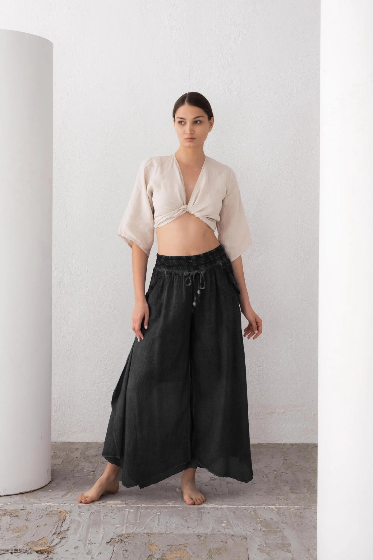 Black Organic Cotton Wide-Leg Palazzo Pants — Sustainable Boho Fashion by Vleyn