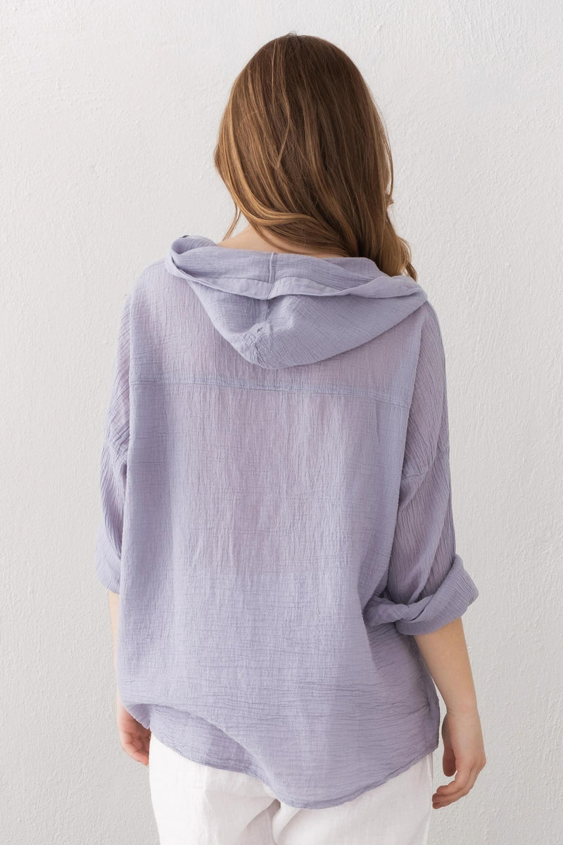 Lilac Organic Linen Hoodie Front View — Sustainable Beach Cover Up by Vleyn