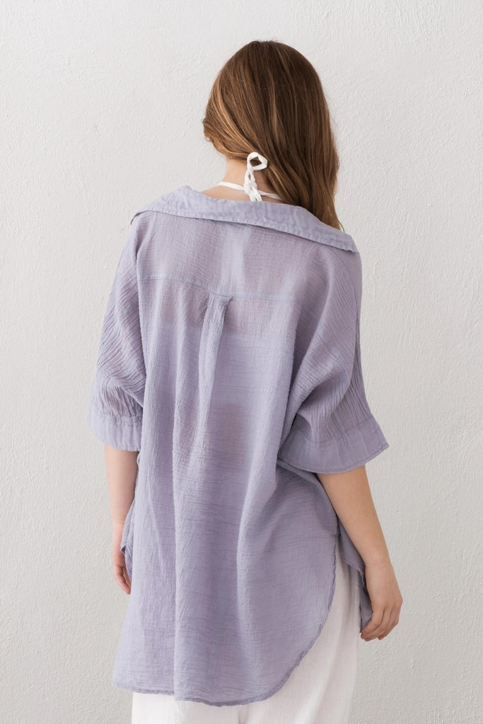 Lilac Color Short Sleeve Bottomless Linen Shirt – Vleyn