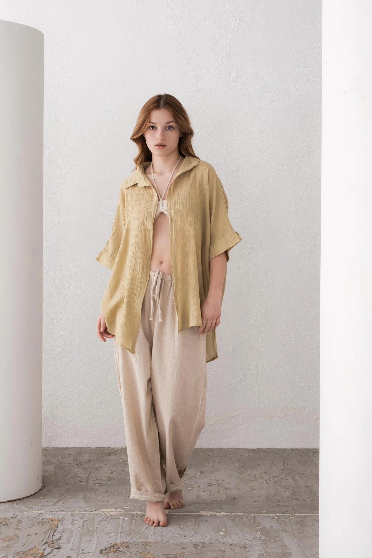 Mint Bottomless Linen Shirt Detail — Organic Linen Boho Fashion by Vleyn