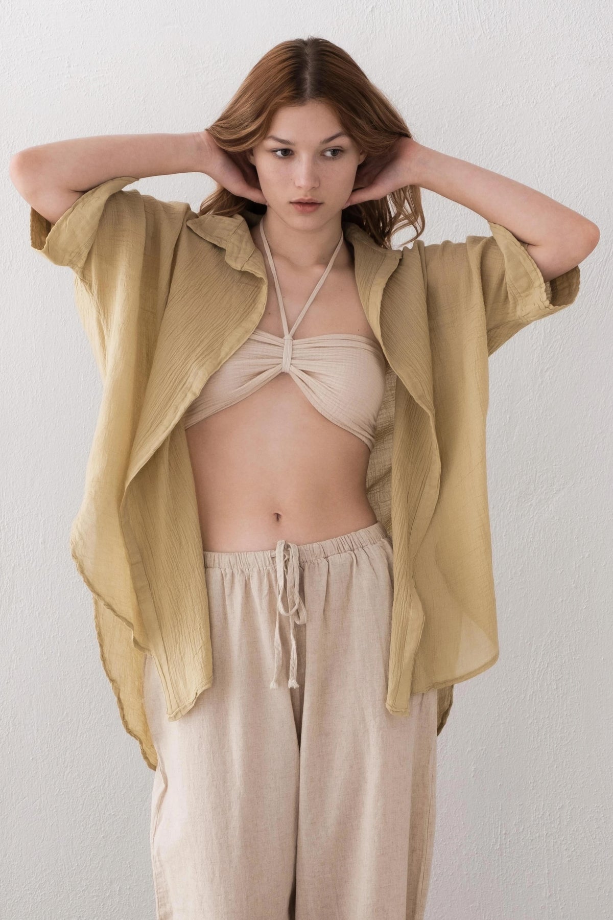 Mint Cropped Linen Shirt Front View — Sustainable Summer Top by Vleyn
