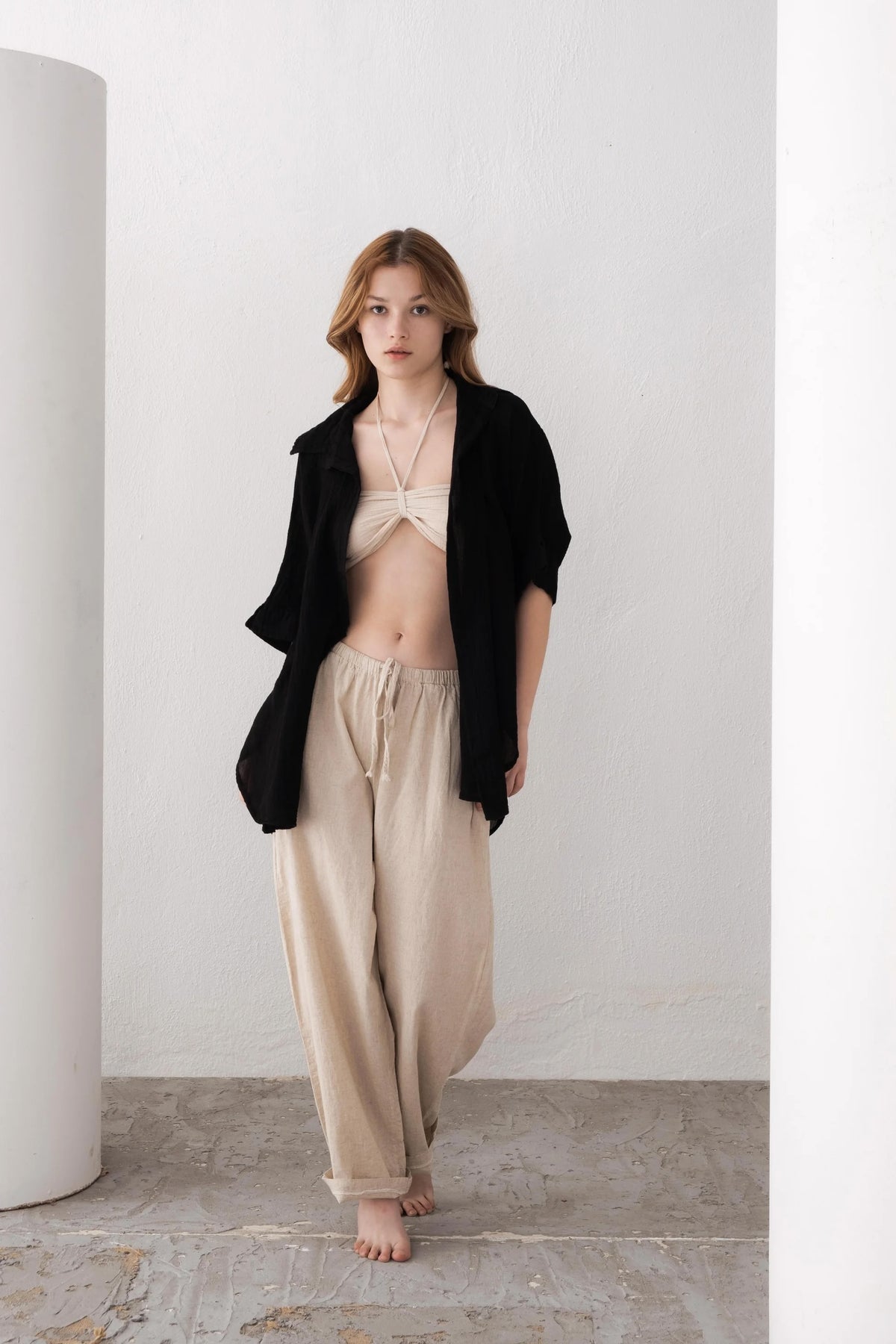 Black Bottomless Linen Shirt Detail — Organic Linen Boho Fashion by Vleyn
