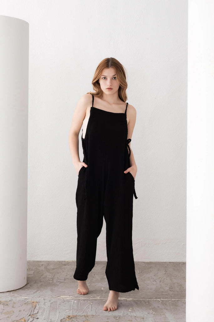 Black Organic Cotton Jumpsuit - Vleyn