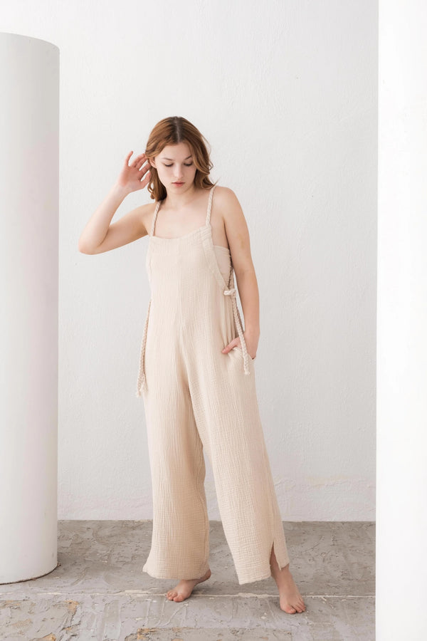 Beige Organic Cotton Jumpsuit - Vleyn