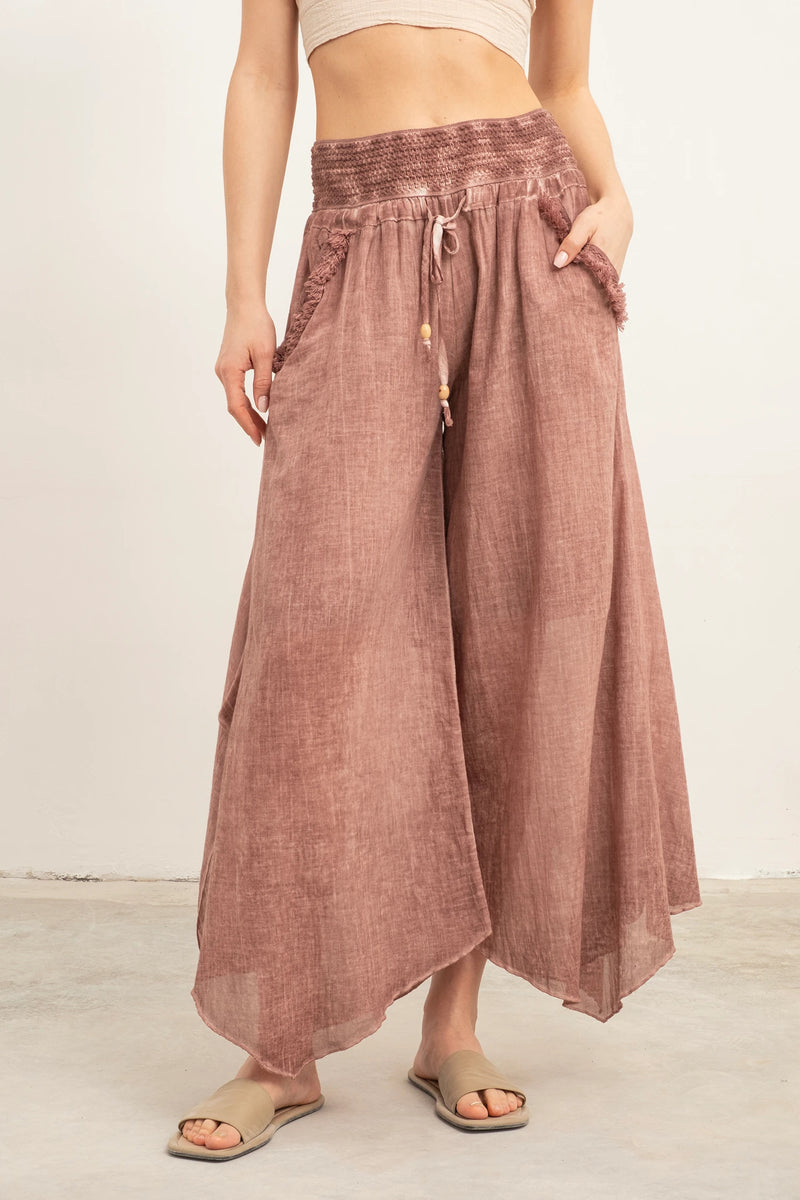 Dusty Rose Wide-Leg Palazzo Pants Front View — Organic Cotton by Vleyn