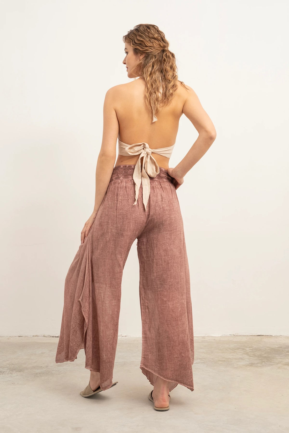 Dusty Rose Organic Cotton Palazzo Pants Full Length — Vleyn Sustainable Fashion