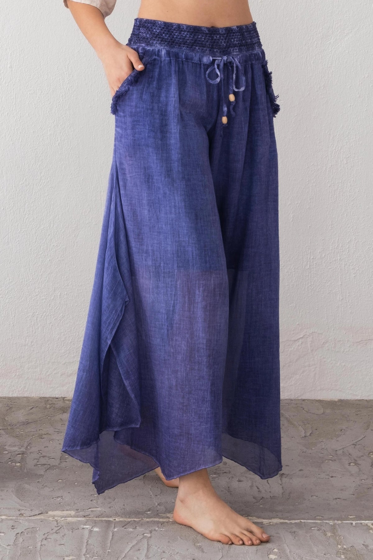 Blue Wide-Leg Palazzo Pants Front View — Organic Cotton by Vleyn