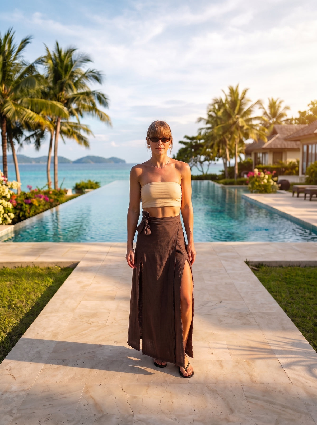 Espresso Wrap Skirt - tie knot waist detail | organic cotton | Vleyn