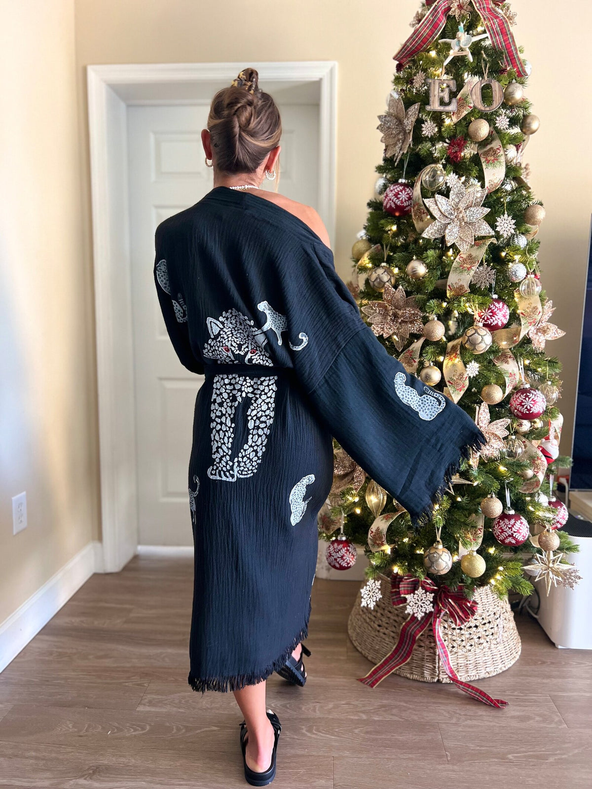 Black Leopard Kimono Detail Shot — Handcrafted in Turkey by Vleyn