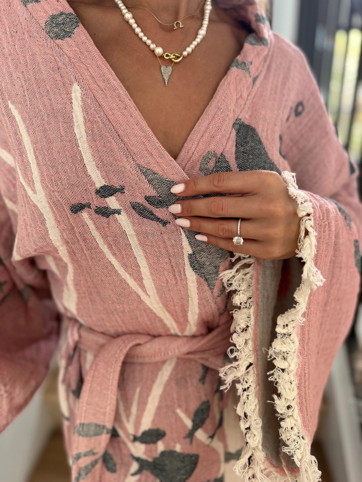 Fish Detailed Double Layer Muslin Bathrobe — Boho Loungewear Robe Vleyn Sustainable Fashion