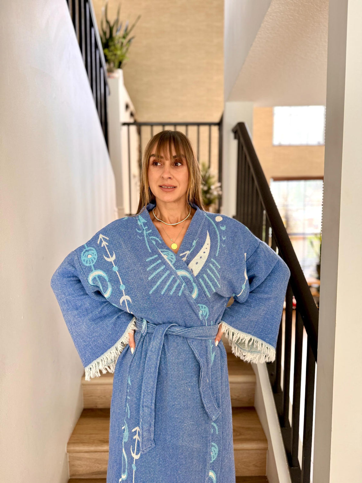 Soft Woven Cotton Robe in Arrow Design — Boho Boho Robe Vleyn Sustainable Fashion