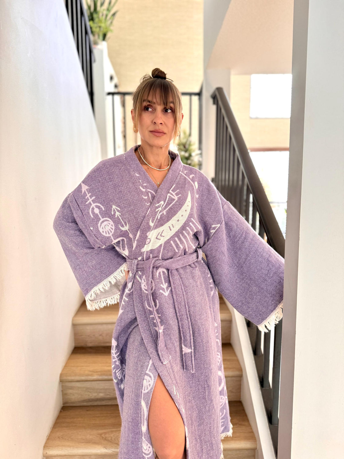 Soft Woven Cotton Robe in Arrow Design — Organic Cotton Boho Boho Robe by Vleyn