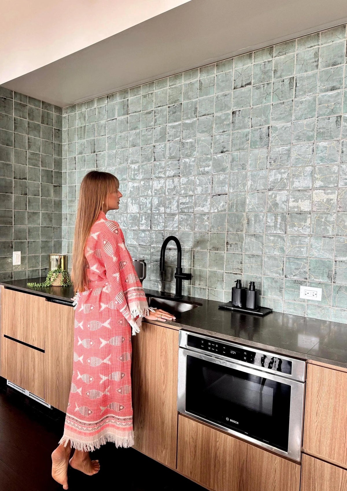 Pink Fish Details Robe — Boho Loungewear Robe Vleyn Sustainable Fashion