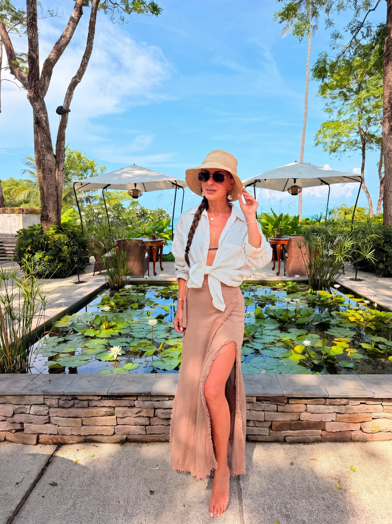 Praline Wrap Skirt - full length view | boho maxi skirt resort wear summer | Vleyn