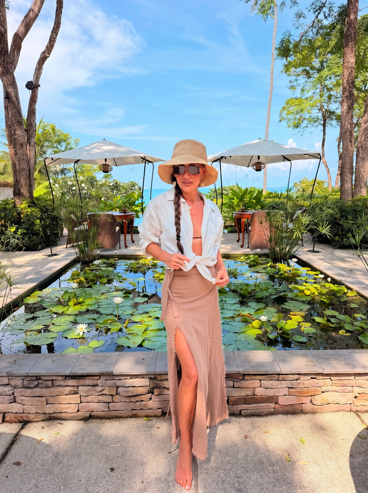 Praline Wrap Skirt - lifestyle view | women's boho skirt tropical getaway | Vleyn