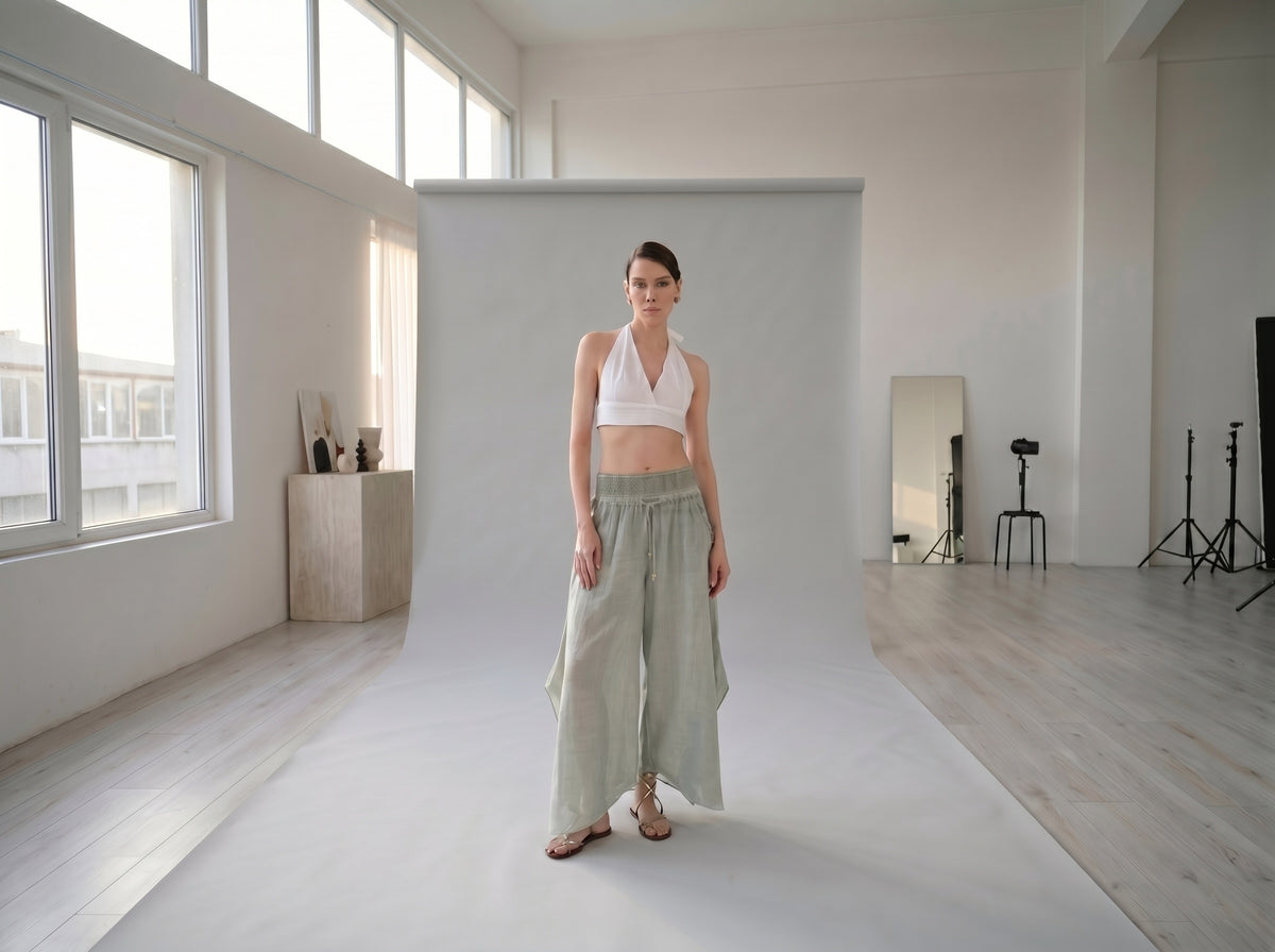 Organic Cotton Mint Palazzo Pants
