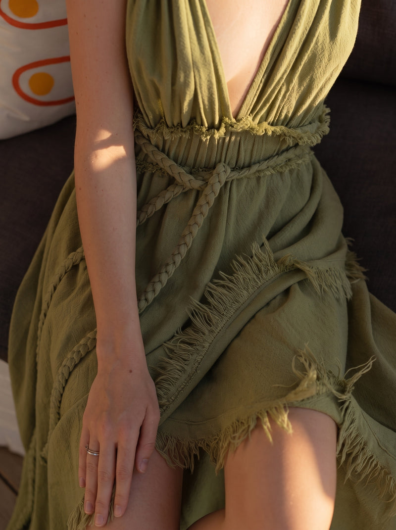 Sage Green Braided Dress - side view | braided dress | Vleyn