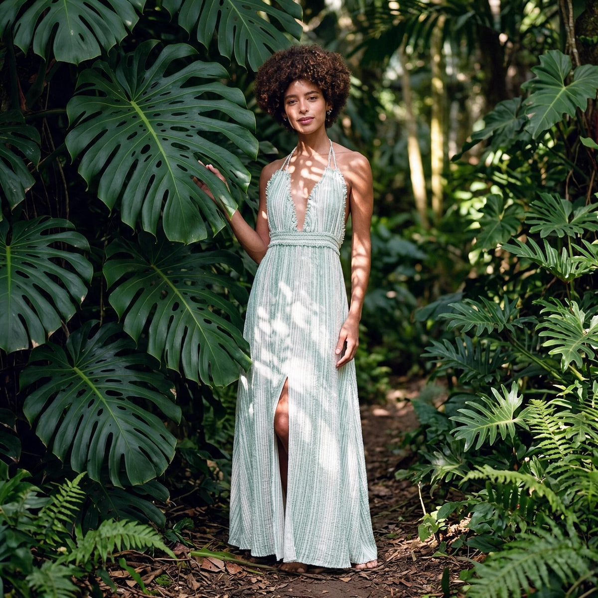 Sage Stripe Maxi Dress - front view