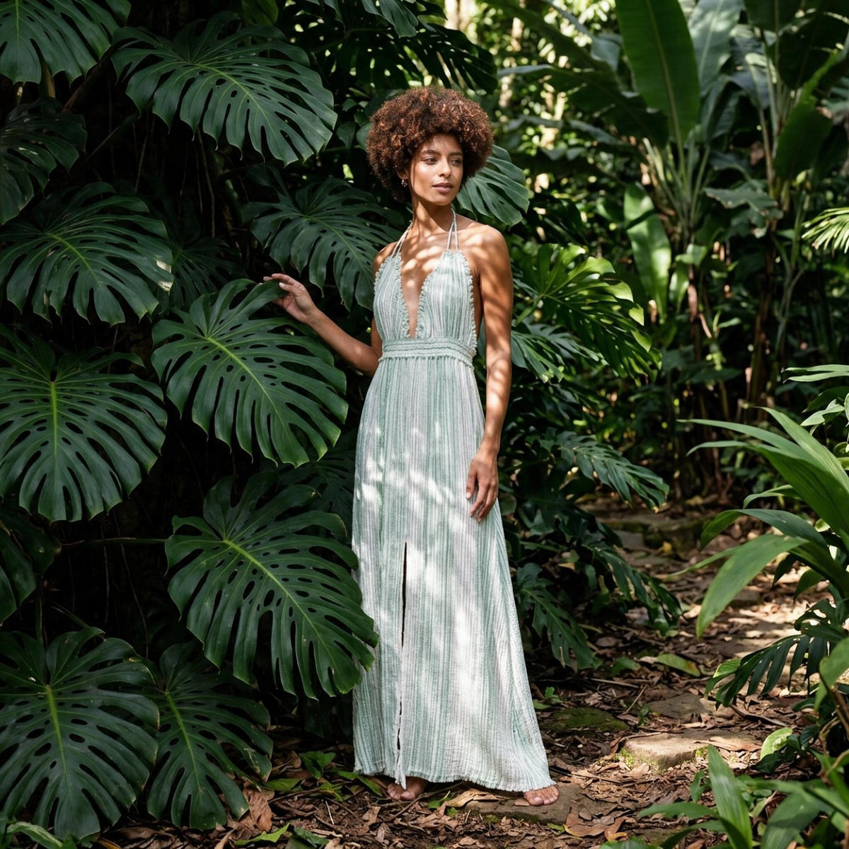 Sage Stripe Maxi Dress - side view