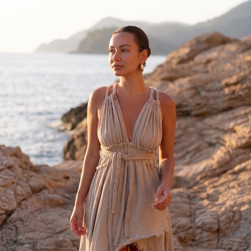 Sandstone Braided Dress - side view | braided dress | Vleyn