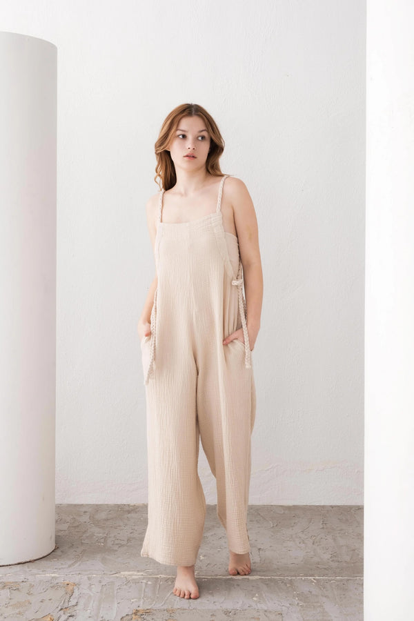 Beige Organic Cotton Jumpsuit - Vleyn